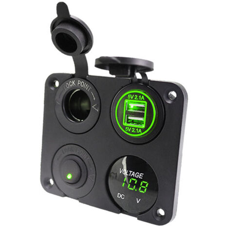 Panneau de commande double USB 4 en 1 pour voiture, adaptateur allume-cigare 12 V avec voltmètre LED et interrupteur marche/arrêt, compatible avec voiture, bateau, camping-car, camion, GPS et téléphon