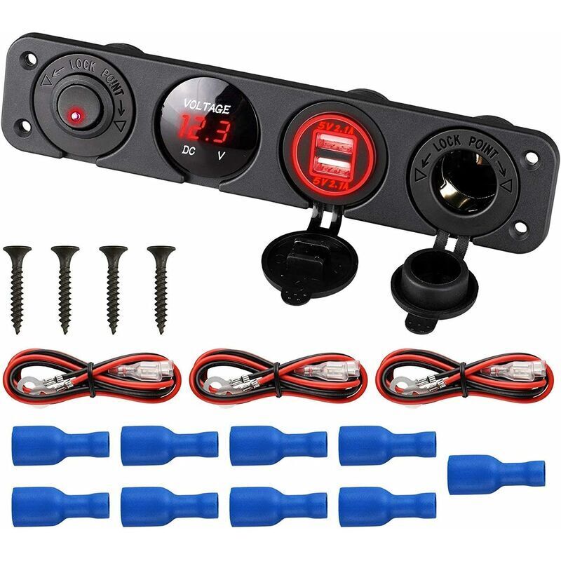 Lablanc - Panneau de commande marin 4 en 1, prise de charge double usb 12V 4.2A et voltmètre led et prise allume-cigare et éclairage led on off