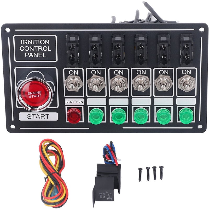 Panneau de commutateur à bascule d'allumage de moteur de voiture avec bouton poussoir de démarrage de fusible 6 gangs multifonction Style de course