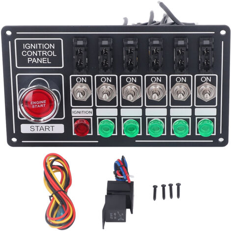 Panneau de commutateur à bascule d'allumage de moteur de voiture avec bouton poussoir de démarrage de fusible 6 gangs multifonction Style de course universel