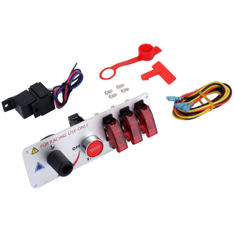Panneau de commutateur à bascule d'allumage rabattable 5 en 1 DC 12V, bouton poussoir de démarrage du moteur de voiture avec Led