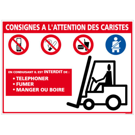 PANNEAU DE CONSIGNES POUR CARISTES (D0936) - Adhésif - 105 x 75 mm