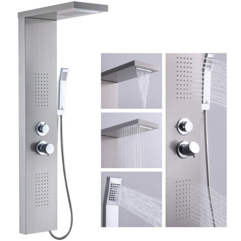 Colonne De Douche Haute Pression Rozin - Effet Pluie + Massage, Acier Inox, 5 Ans Garantie, 113 Cm