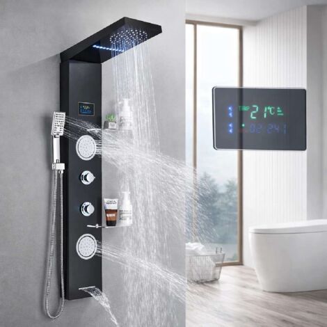 Panneau de douche hydromassant led noir, Ténor