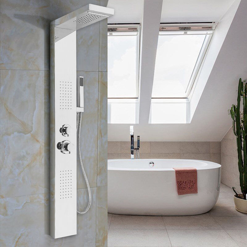 Panneau de Douche Multifonctionnel Haloyo Pour la Salle de Bains,15 x 47 x 130 cm,Miroir argent