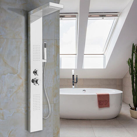 Panneau de Douche Multifonctionnel Haloyo® Pour la Salle de Bains,15 x 47 x 130 cm,Miroir argent
