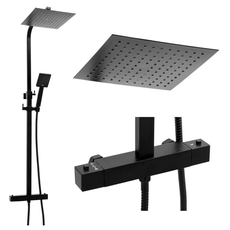 Viking Choice - Panneau de douche noir - avec Rain shower 25cm - et Robinet thermostatique