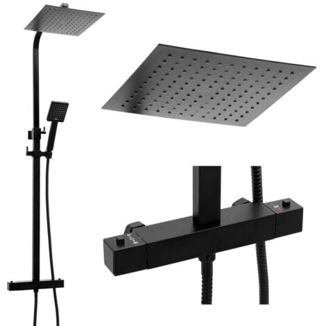 Panneau de douche noir - avec Rain shower 25cm - et Robinet thermostatique