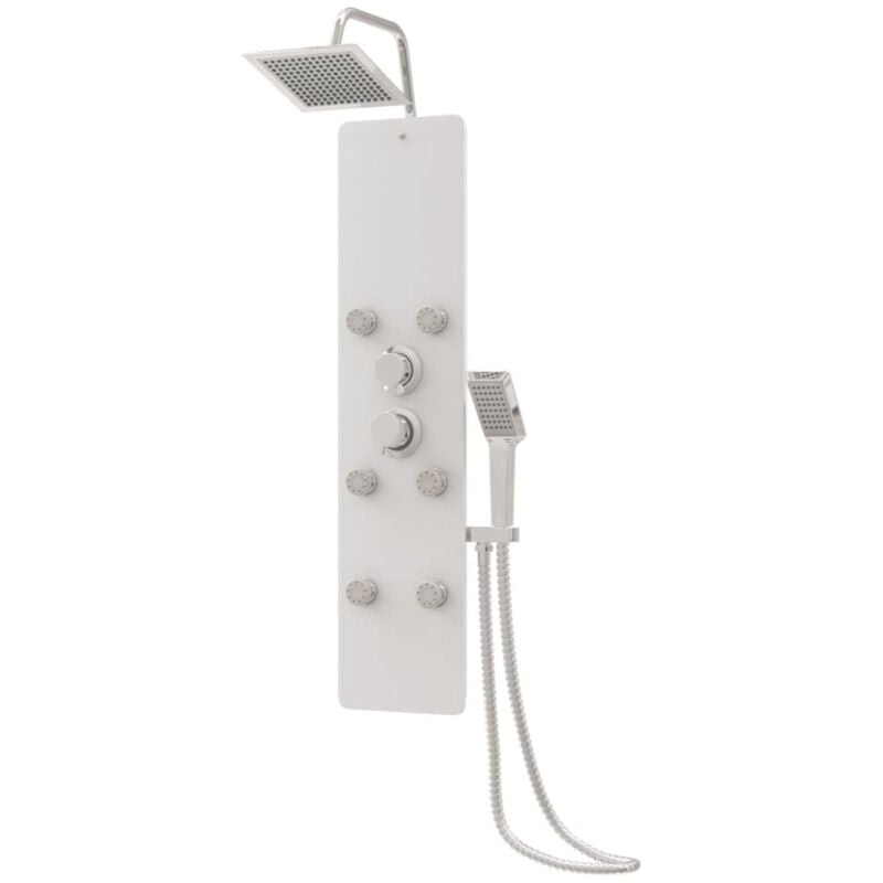 Panneau de douche pomme de douche robinet verre acier inoxydable 130 cm blanc