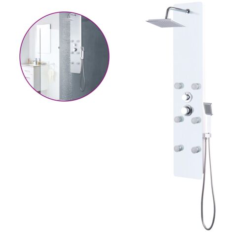 vidaXL Panneau de Douche Verre Unité de Douche Salle de Bains Noir/Blanc