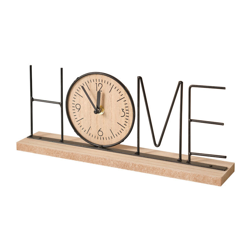 Feiyue - Panneau de maison rustique avec horloge - home Horloge silencieuse Décoration de table Lettres en bois - Décoration d'intérieur