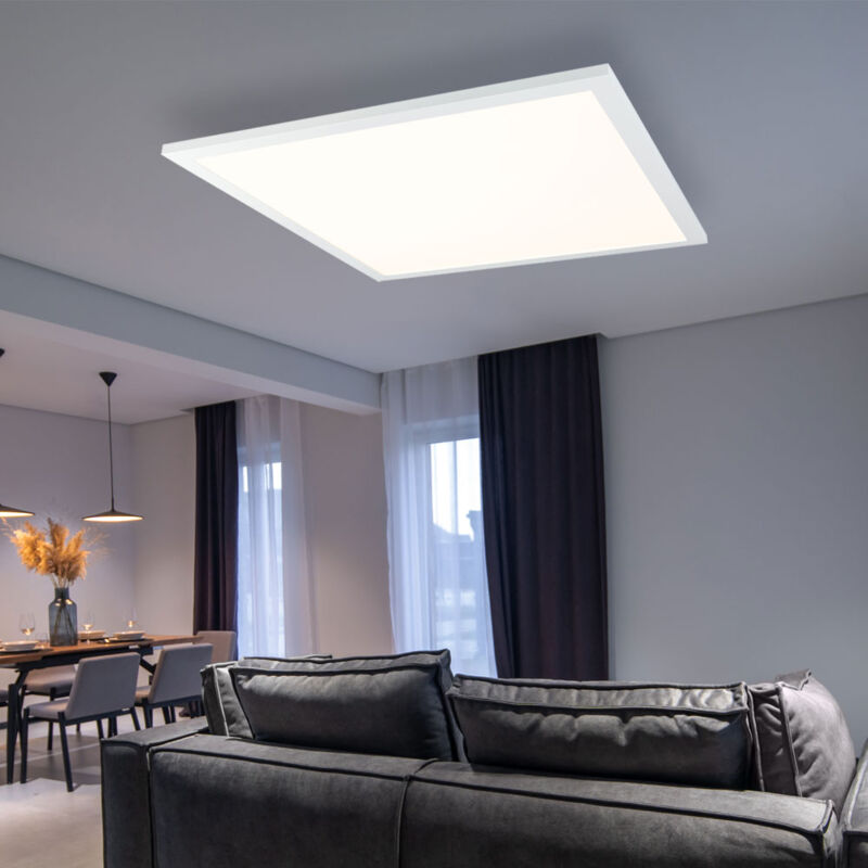 Panneau de plafond en aluminium blanc, plafonnier moderne carré, led 40W 3200Lm blanc chaud, LxPxH 60x60x5 cm