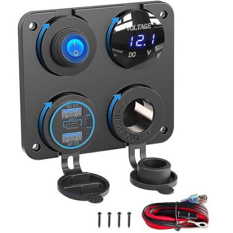 Panneau de prise chargeur 12 V pour bateau/camping-car, panneau de sortie CC 12 V 4 en 1 avec chargeur rapide USB et Tog--