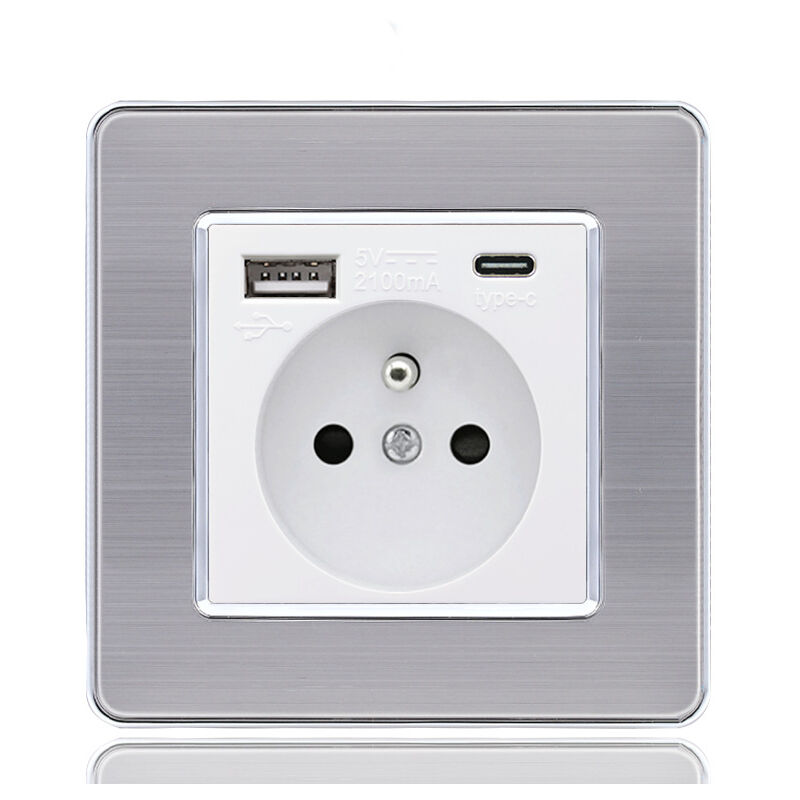 Elle - Panneau de prises françaises Type-c+USB16A Type 86, nombre de prises : 2 trous, nombre de ports usb : 1, nombre de ports type-c : 1, sûr et Elle - Panneau de prises françaises Type-c+USB16A Type 86, nombre de prises : 2 trous, nombre de ports usb : 1, nombre de ports type-c : 1, sûr et