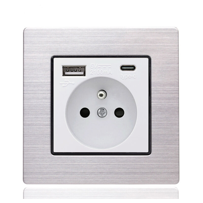 Elle - Panneau de prises françaises Type-c+USB16A Type 86, nombre de prises : 2 trous, nombre de ports usb : 1, nombre de ports type-c : 1, sûr et Elle - Panneau de prises françaises Type-c+USB16A Type 86, nombre de prises : 2 trous, nombre de ports usb : 1, nombre de ports type-c : 1, sûr et