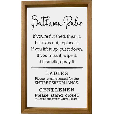 Panneau de règles de salle de bain – Décorations de toilettes de ferme – Décoration murale de toilettes – Cadeau amusant pour homme et femme – Vertical 40,6 x 24,1 cm – Bois