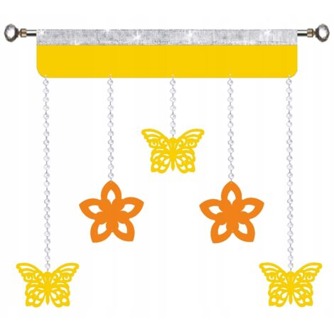Panneau de rideau décoratif Guirlande Fleurs printanières Papillons Pompon jaune Glamour 90 cm