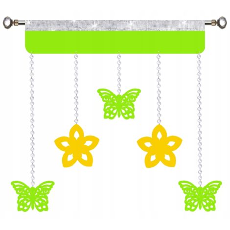 Panneau de rideau décoratif Guirlande Fleurs printanières Papillons Vert Jaune Glamour 90 cm