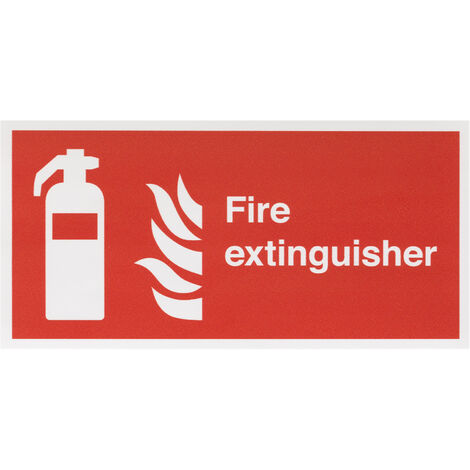 Panneau de sécurité incendie Auto-Adhésif, Fire Extinguisher, texte en Anglais, Rouge/Blanc, Vinyle ( Prix pour 1 )