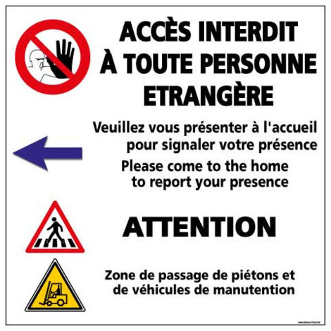 Panneau de signalisation Acces interdit a toute personne étrangère (D0994) - Adhésif - 125 x 125 mm