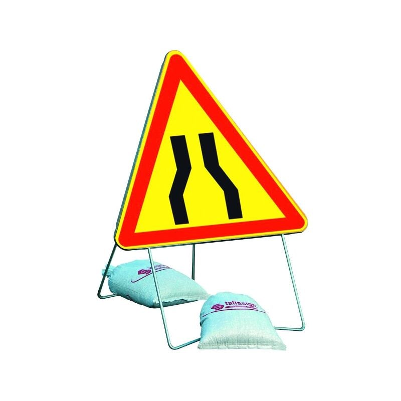 Panneau de chantier AK3 1000 T1 Chaussée Rétrécie Avec Pied Et 2 Sac De Lestage Taliaplast