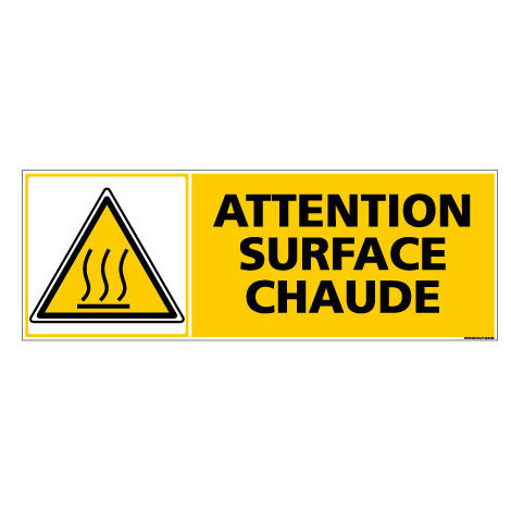 Panneau de Signalisation ATTENTION SURFACE CHAUDE (C1013) - Aluminium 2 mm - 210 x 75 mm