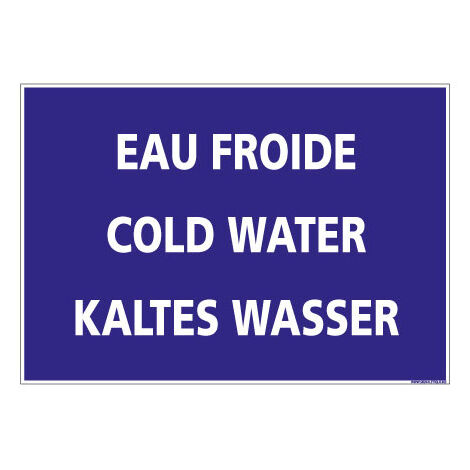 PANNEAU DE SIGNALISATION CAMPING EAU FROIDE (H0220) Français-Anglais-Allemand - Aluminium 2 mm - 420 x 300 mm