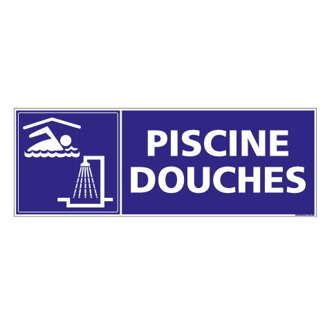 Panneau de Signalisation Camping PISCINE DOUCHES (H0231) Français-Anglais - Adhésif - 210 x 75 mm