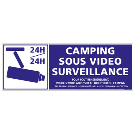 PANNEAU DE SIGNALISATION CAMPING SOUS VIDEO SURVEILLANCE (H0241) - Adhésif - 210 x 75 mm