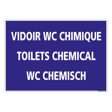 PANNEAU DE SIGNALISATION CAMPING VIDOIR WC CHIMIQUE (H0222) Français-Anglais-Allemand - Adhésif - 300 x 210 mm