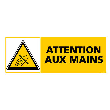 Panneau de Signalisation danger ATTENTION AUX MAINS (C0860) - Adhésif - 210 x 75 mm