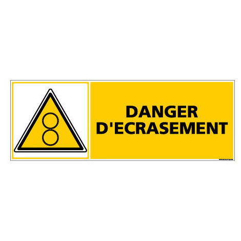 Panneau de Signalisation danger DANGER D'ECRASEMENT (C0354) - Adhésif - 210 x 75 mm