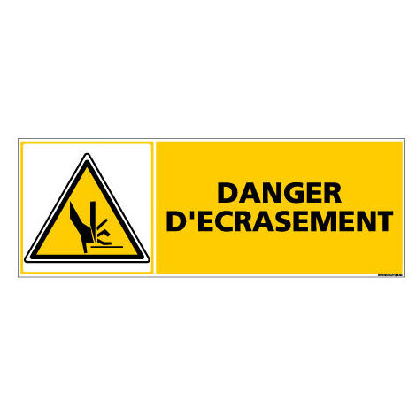 Panneau de Signalisation danger DANGER D'ECRASEMENT (C0356) - Adhésif - 210 x 75 mm