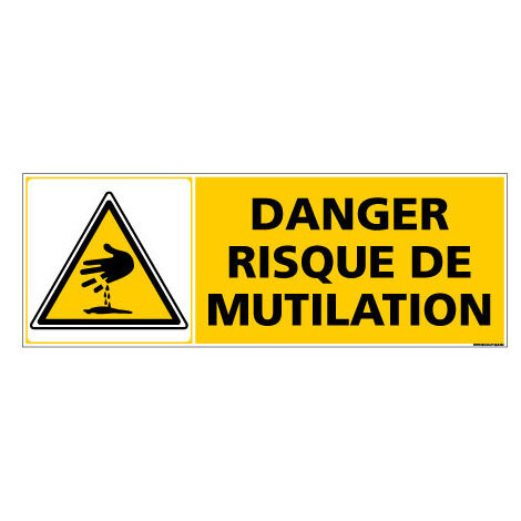 Panneau de Signalisation DANGER RISQUE DE MUTILATION (C0945) - Adhésif - 210 x 75 mm