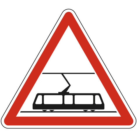 Panneau de signalisation danger - Traversée de voies de tramways - Triangulaire - Gamme Bretagne - Classe 1 - 500mm