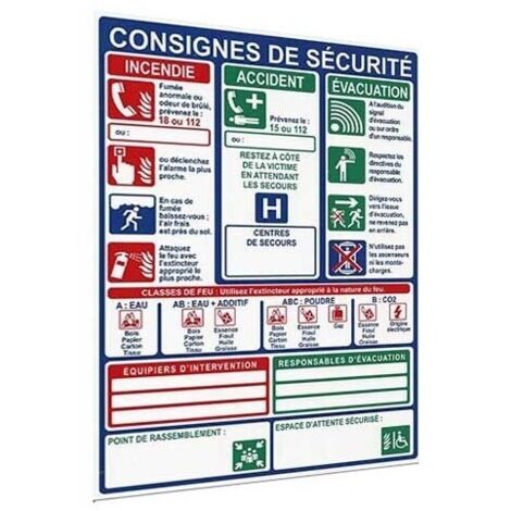 Panneau de signalisation des consignes de sécurité – Conforme norme NF S 60-303 – PVC classe M1 – Dimensions H 300 mm x L 200 mm – Jod1