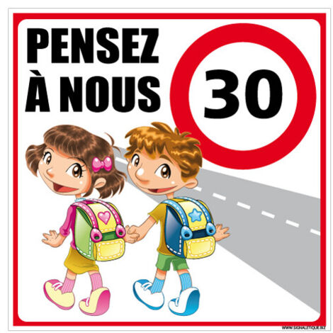 PANNEAU DE SIGNALISATION ECOLE PENSEZ A NOUS (L0613) - Aluminium galvanisé - 500 x 500 mm