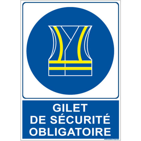 PANNEAU DE SIGNALISATION GILET DE SECURITE OBLIGATOIRE (E0614) - Adhésif - 75 x 105 mm