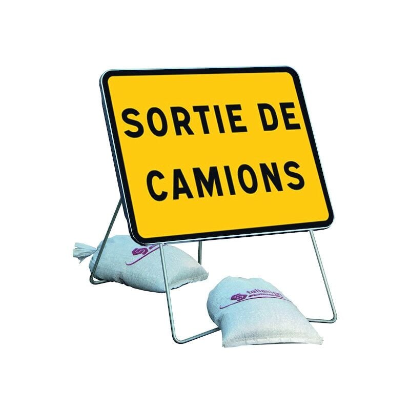 Panneau de chantier KC1 - 800 x 600 mm T1 sortie camion avec PIEd et 2 sac de lestage Taliaplast