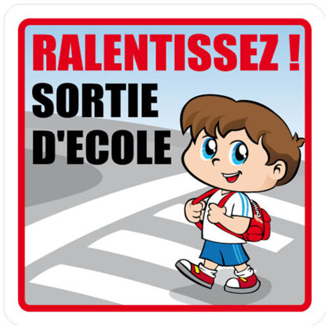 PANNEAU DE SIGNALISATION RALENTISSEZ SORTIE D'ECOLE (L0624) - Aluminium galvanisé - 500 x 500 mm