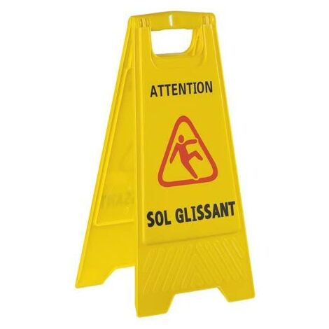Panneau de signalisation sol glissant chevalet jaune – Fixation au sol – Pour chantiers humides – Visibilité optimale – Tampel