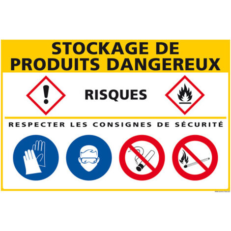 Panneau de signalisation Stockage produits dangereux (C1276) - Adhésif - 105 x 75 mm