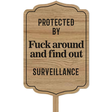 Panneau de Surveillance Bois avec Pole en Bois Ajout de Pole de 40cm, Panneau d'Alarme Bois 25 x 17cm Signe de Sécurité pour Cour et Porte avec Revêtement Imperméable