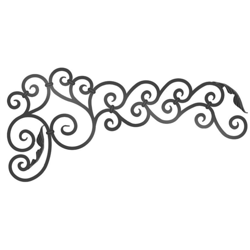 Panneau décoratif lisse avec détails feuilles - H580mm L1250mm Section en plat de 16x16mm - Modèle droit - Fer forgé à souder Deco Fer Forge