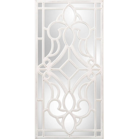 Panneau décoratif élégance bois sculpté pour intérieur - Blanc sculpté avec miroir intégré