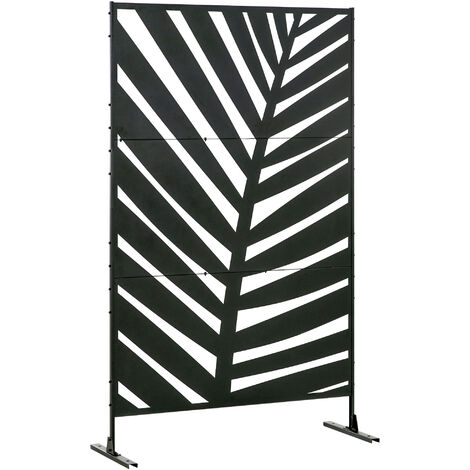 Panneau décoratif extérieur métal - brise vue motif feuilles - visserie incluse - dim. 122L x 45l x 198H cm - acier thermolaqué noir