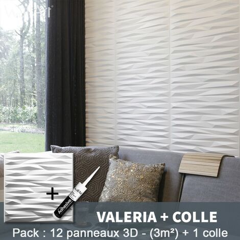 Panneau décoratif mural 3D Valeria – 12 panneaux de 50x50cm – Surface totale 3m² – Écologique et peinturable – Wallart