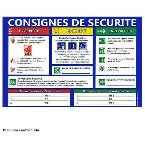 Panneau des consignes de sécurité horizontal