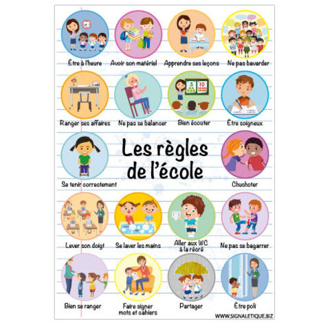 PANNEAU DES REGLES DE L'ECOLE (G1505) - Adhésif - 300 x 420 mm