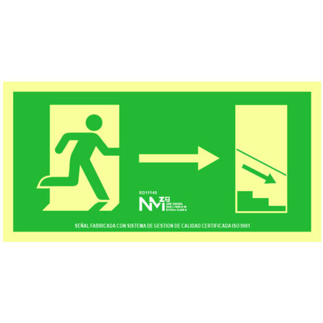 Panneau D'évacuation Escaliers Descendant Droite Pvc 0,7mm Classe B 32x16cm B11140 Normaluz